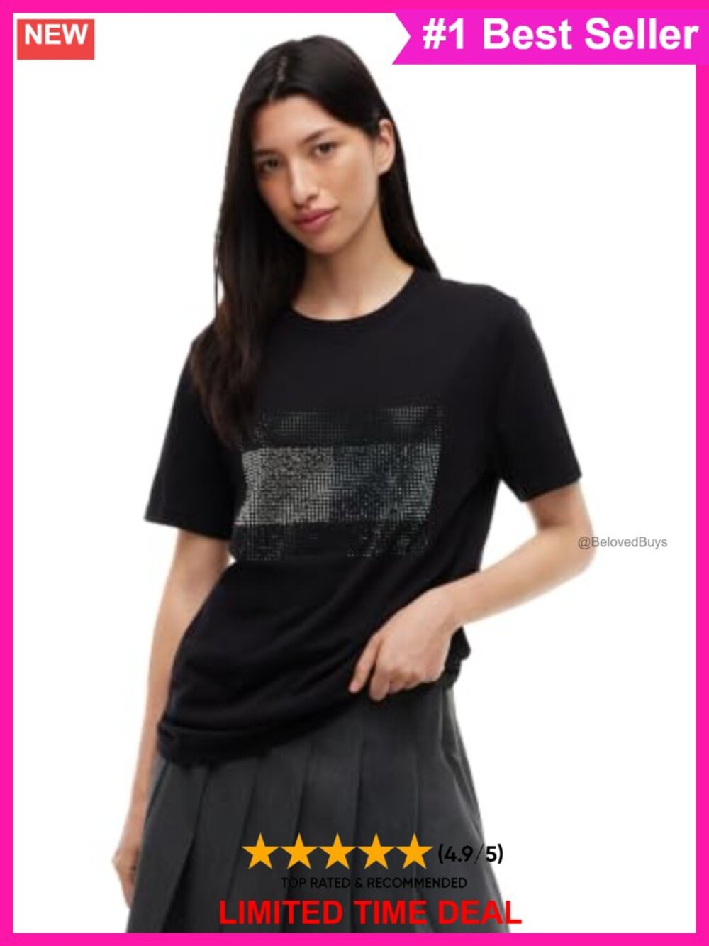 Rhinestone Cotton Graphic Crewneck Short Sleeve Tee Relaxed Fit